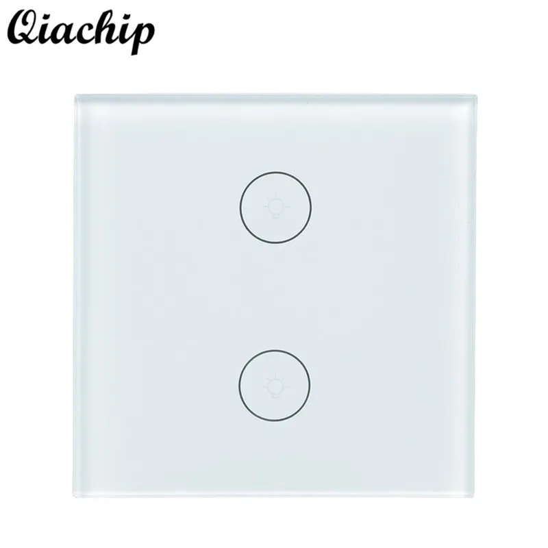 

QIACHIP EU Plug 2 Gang 1Way WiFi Smart Home Switch Wireless Light Lamp Wall Touch Switch Work With Amazon Alexa Google Home