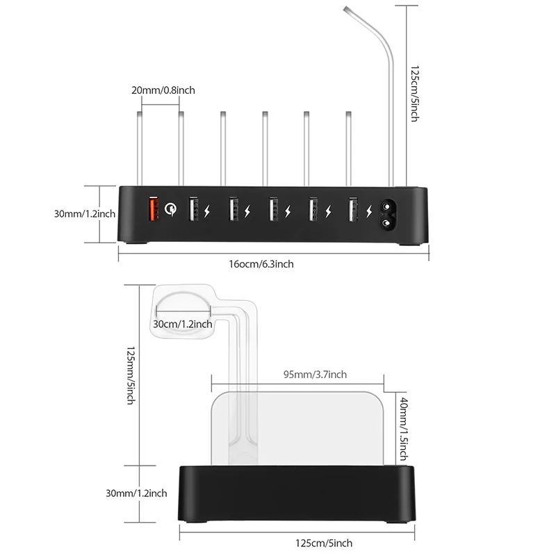 Цена Зарядная станция с быстрой зарядкой QC 3,0, быстрый 6 Порты и разъёмы док станция, зарядка через usb станция для нескольких устройств, телефоны, п...