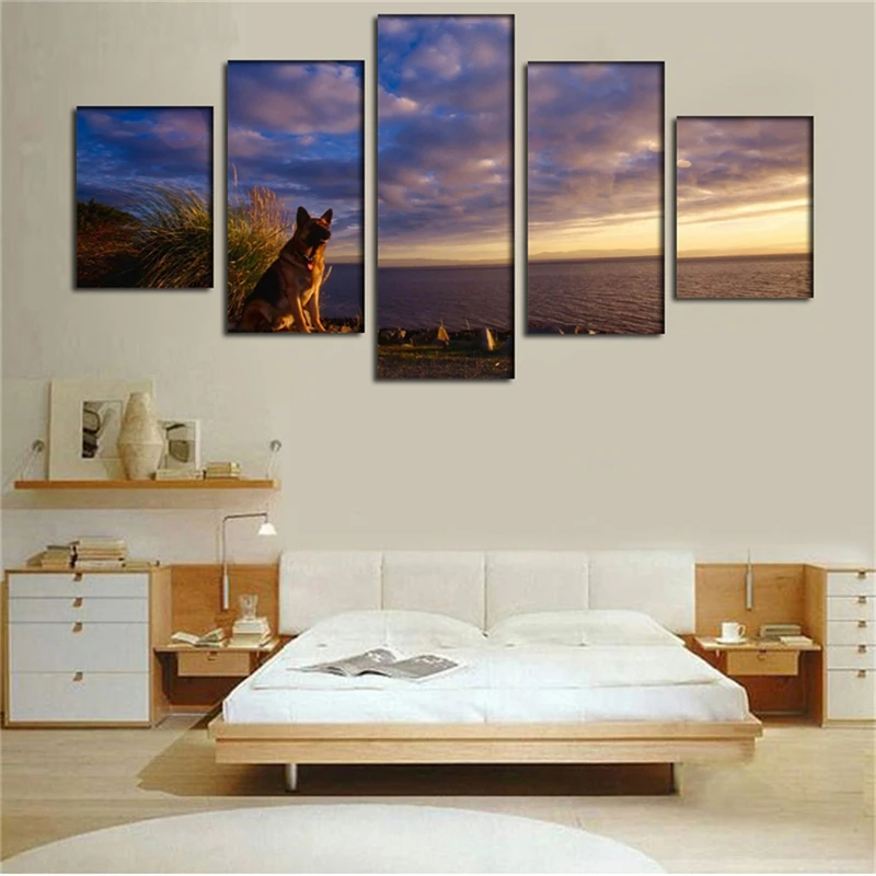 

. New Design 5PCS Modern Unframed Painting Canvas German shepherd Wall Art Picture Print Painting Large for Home Decoration