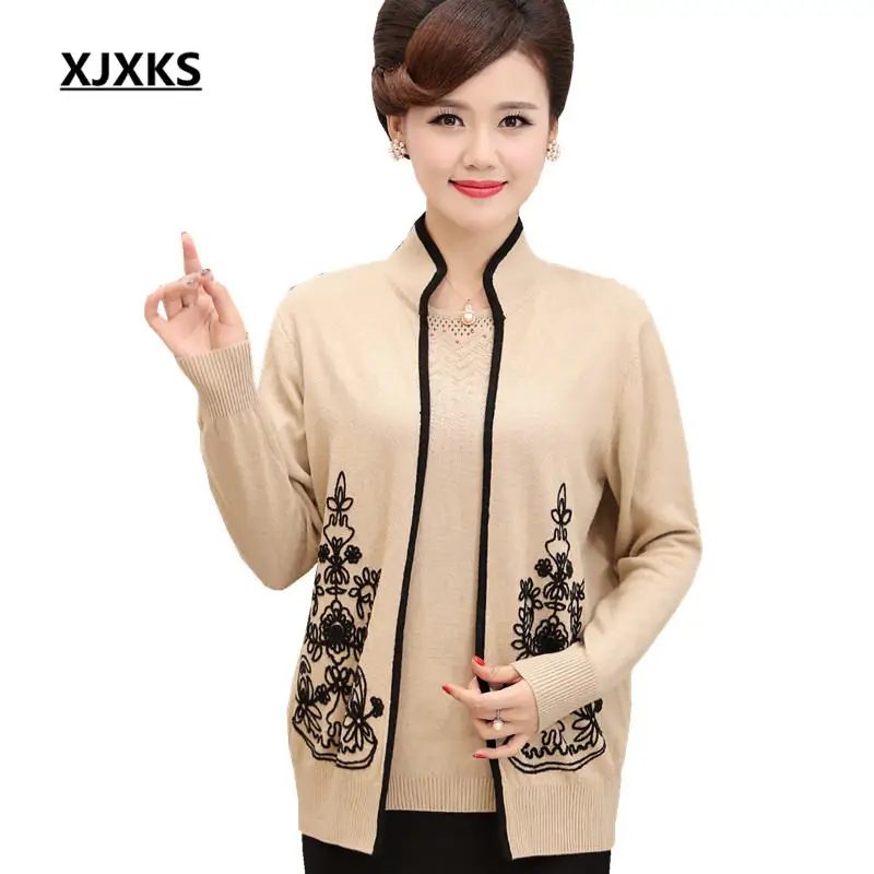 

XJXKS 2017 Female cardigan autumn and winter new wool cardigan really two pieces of loose high-end sweater plus size S-5XL