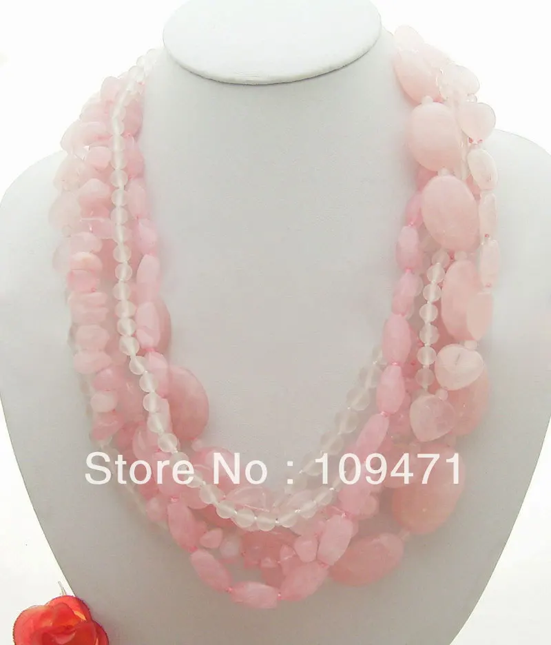 

Stunning! 6Strds Pink Quartz&Crystal Necklace