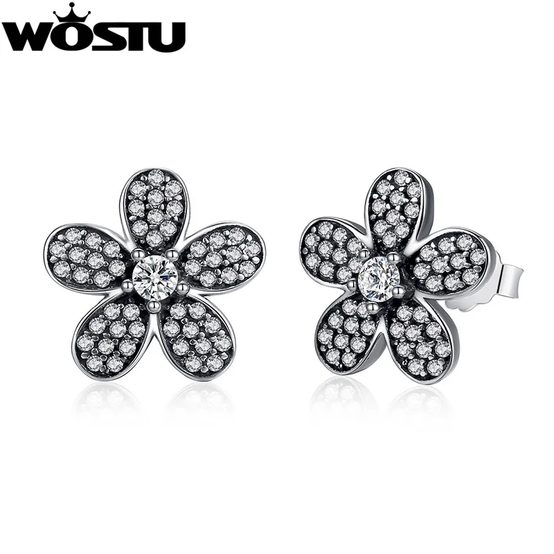 Настоящее 925 пробы, серебряные серьги-гвоздики с цветком, с прозрачными фианитами для женщин, модные подлинные ювелирные изделия, подарок XCHS434