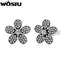 Настоящее 925 пробы, серебряные серьги-гвоздики с цветком, с прозрачными фианитами для женщин, модные подлинные ювелирные изделия, подарок XCHS434