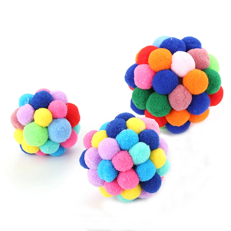 

2019 New Cat Toys Rainbow Ball Pet Kitten Squeak Toy Hand Bells Bouncy Ball Dog Interactive Toy For Small Cat Pet Supplies