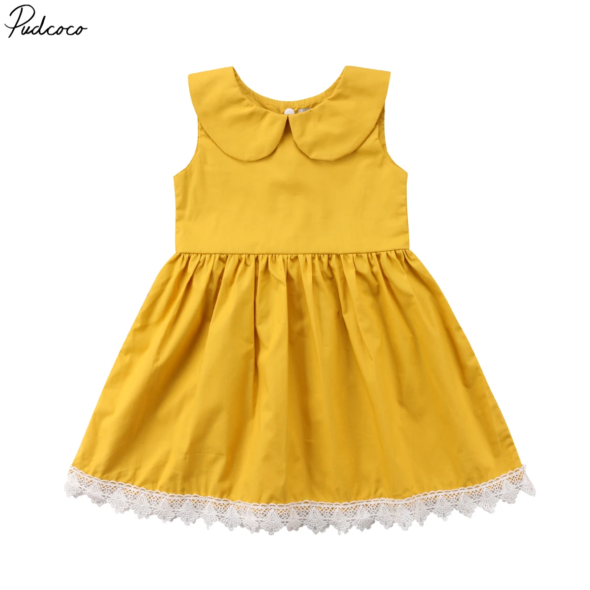 

Newborn Toddler Kids Baby Girls Clothes Cotton Peter Pan Collar Lace Floral Sleeveless A-Line Dresses Outfit 6M-4Y Helen115