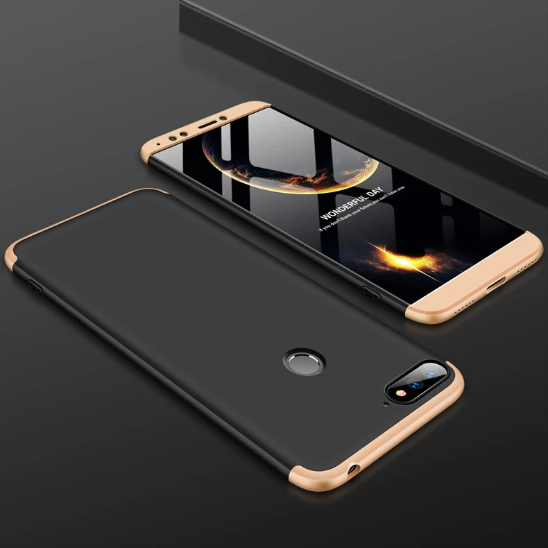 360 Защитный чехол с полным покрытием для huawei Honor 7a Pro, чехол для телефона Honor7a 7C Y6 Prime Enjoy 8E, чехол s с закаленным покрытием - Цвет: Gold Black Gold