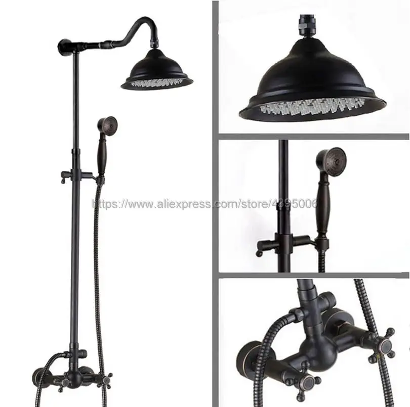 

Oil Rubbed Bronze Bathroom 8" Rainfall Shower Faucet Set Double Handle Bath Shower Mixer Taps Wall Mounted Brs701