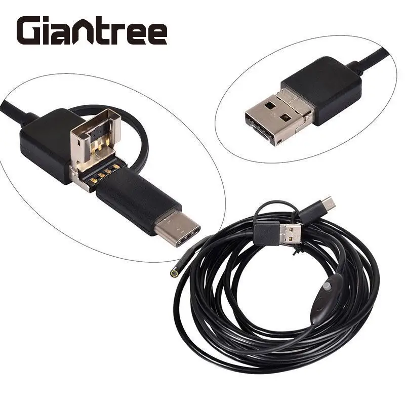 Giantree 2 м 5,5 мм тип-c эндоскоп 6LED 3в1 Android OTG USB MircoUSB бороскоп камера Змея Труба Инспекционная камера для телефона ПК