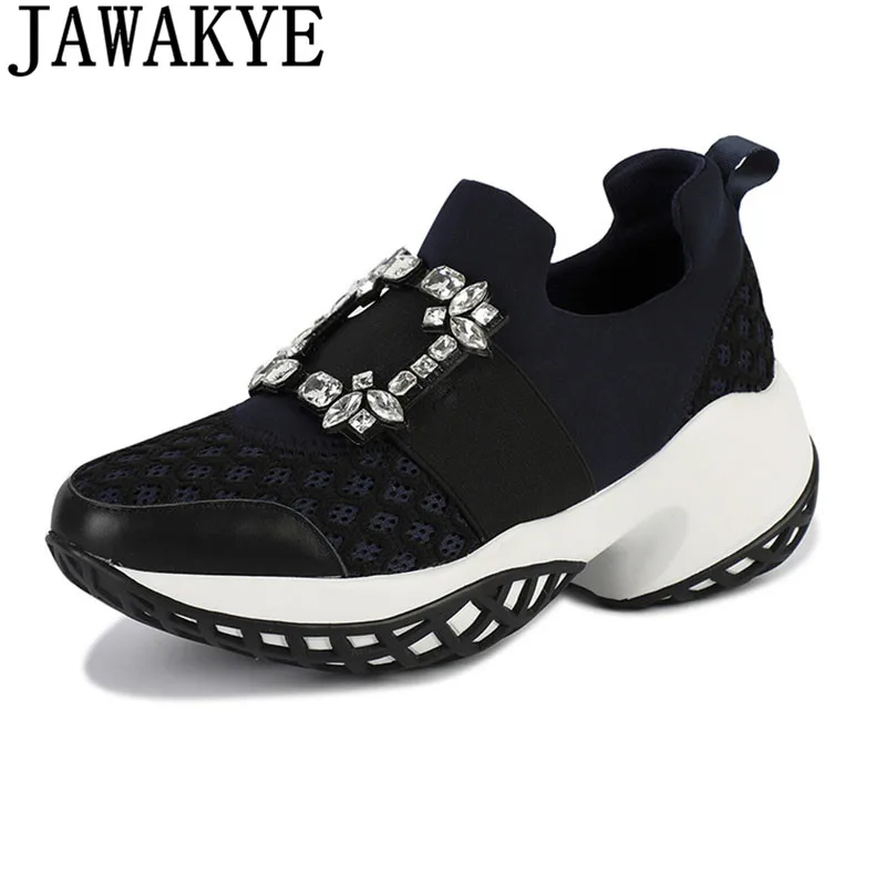 

Spring summer casual shoes Woman air mesh crystal Trainers creeper sneakers thick bottom platform rhinestone tenis feminino