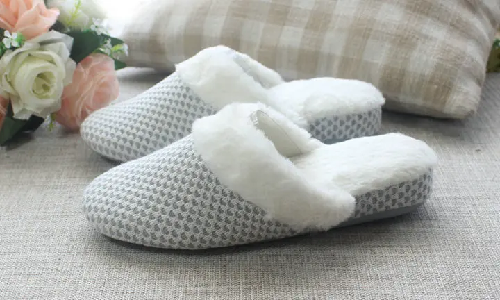 Home Slippers Women Men Plush Slipppers Knit Style Female House Indoor couple Bedroom Floor Slippers Solid Fur for Lovers (8)