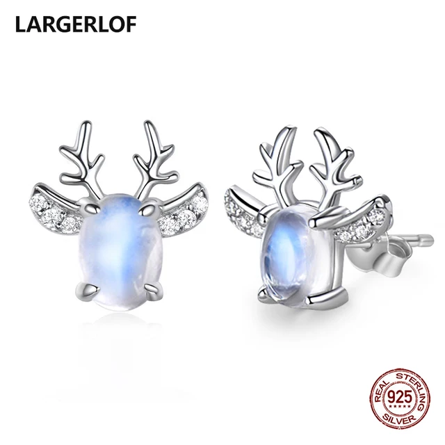 LARGERLOF Real 925 Sterling Silver Moonstone Earrings Women Fine Jewelry Christm LARGERLOF Real 925 Sterling Silver Moonstone Earrings Women Fine Jewelry Christm