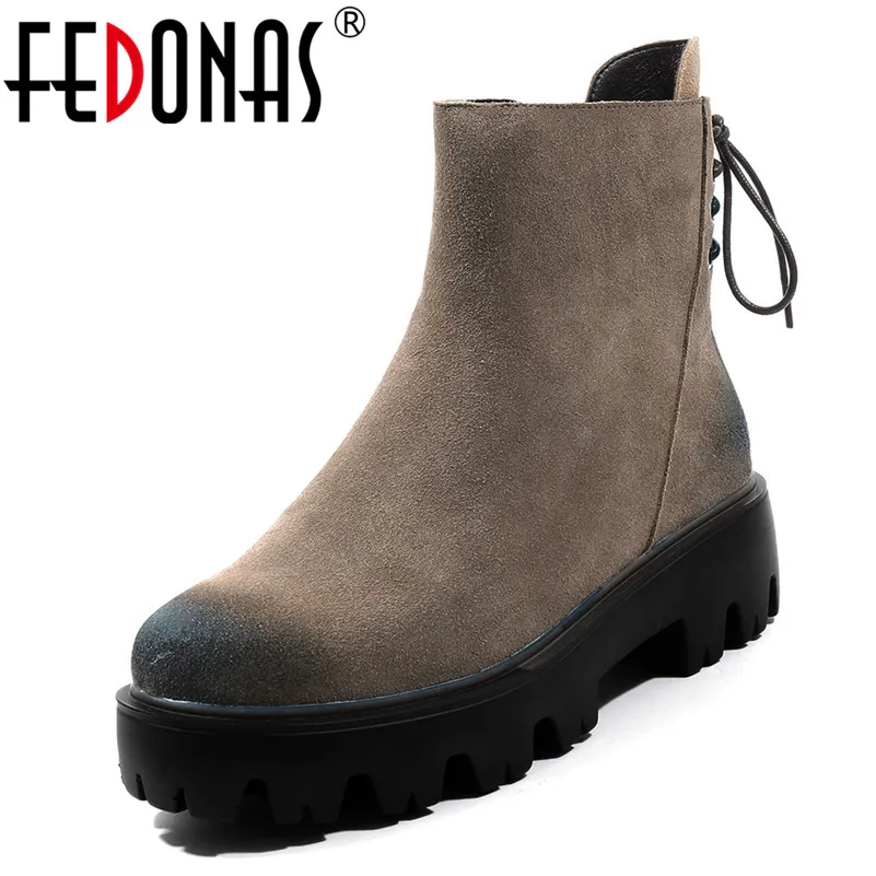 

FEDONAS New Women Ankle Boots Thick High Heels Platforms Autumn Winter Round Toe Martin Shoes Woman Ladies Warm Casual Shoes