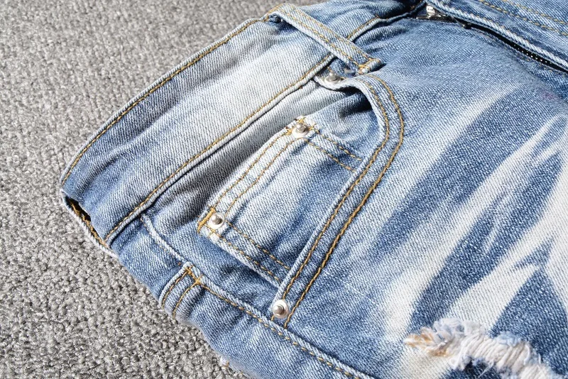Итальянский стиль мужские потертые рваные брюки белые рваные нашивки Синие обтягивающие байкерские кокосовые пальмы джинсы тонкие брюки 553