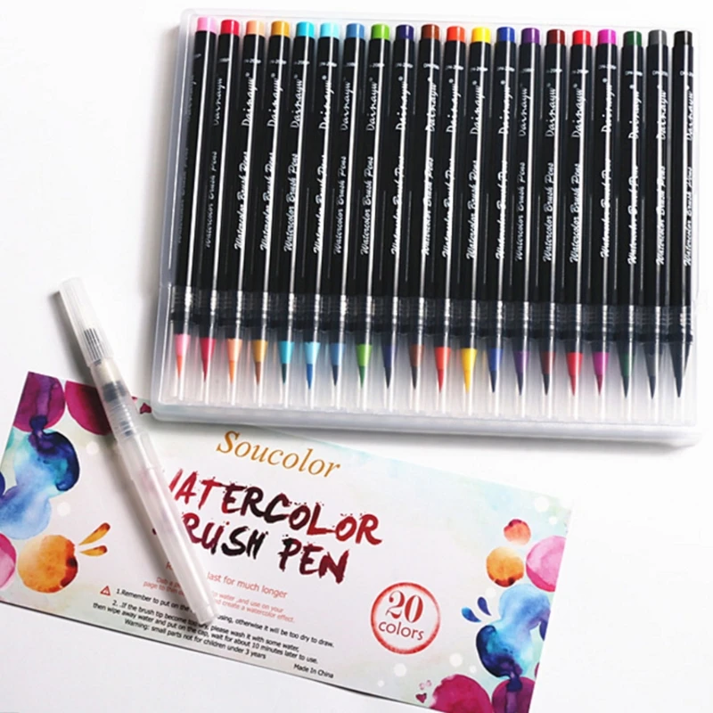 Высокое качество 20 цветов акварельный маркер ручка мягкая кисть каллиграфия Эскиз Рисование Живопись APR-12