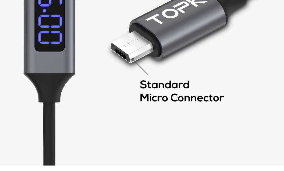 TOPK 1 м Micro USB кабель напряжение и ток дисплей синхронизации данных USB кабель для samsung Xiaomi huawei Micro USB порт