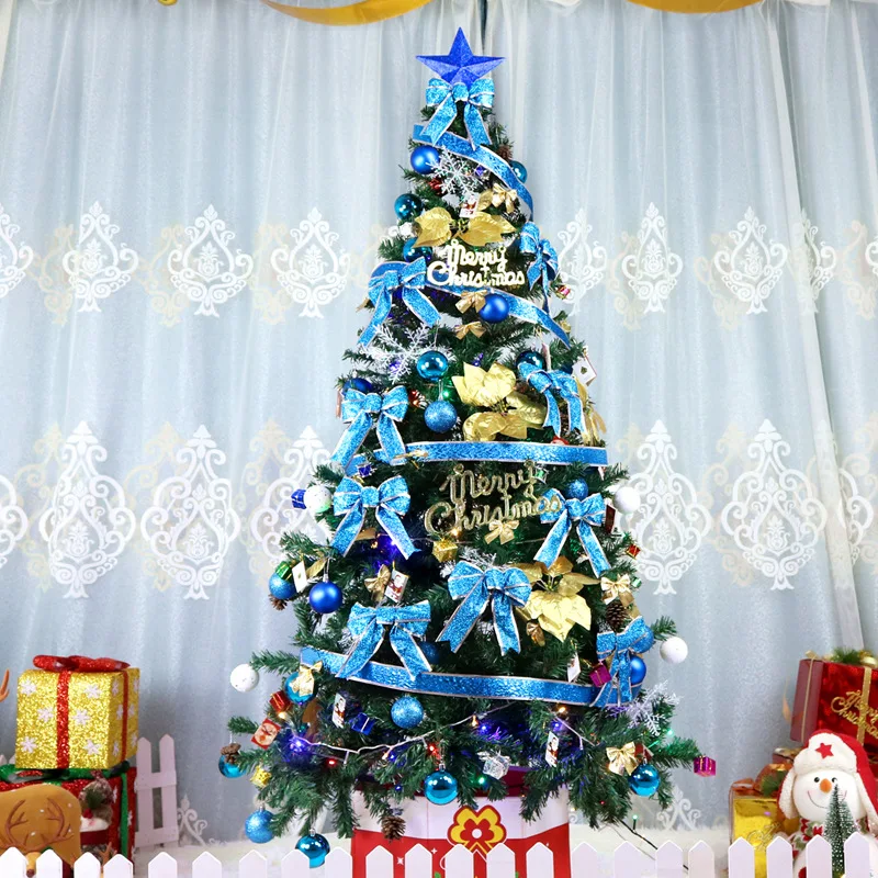 2,1 м комплект для рождественской елки, большой роскошный зеленый костюм с шифрованием, Рождественское украшение, отель, торговый центр, макет, рождественская елка, украшения, подарки