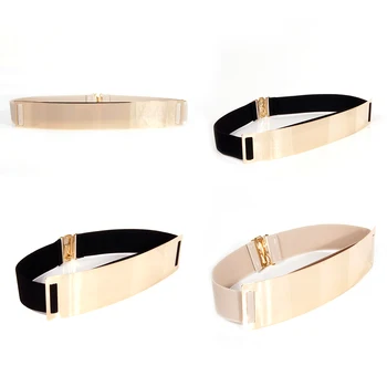 

2 Styles Classy Elastic Sequin Metal Belts Women Patchwork Apparel Clothes Accessory Elastic Ladies Gold Black Harajuku Vintage