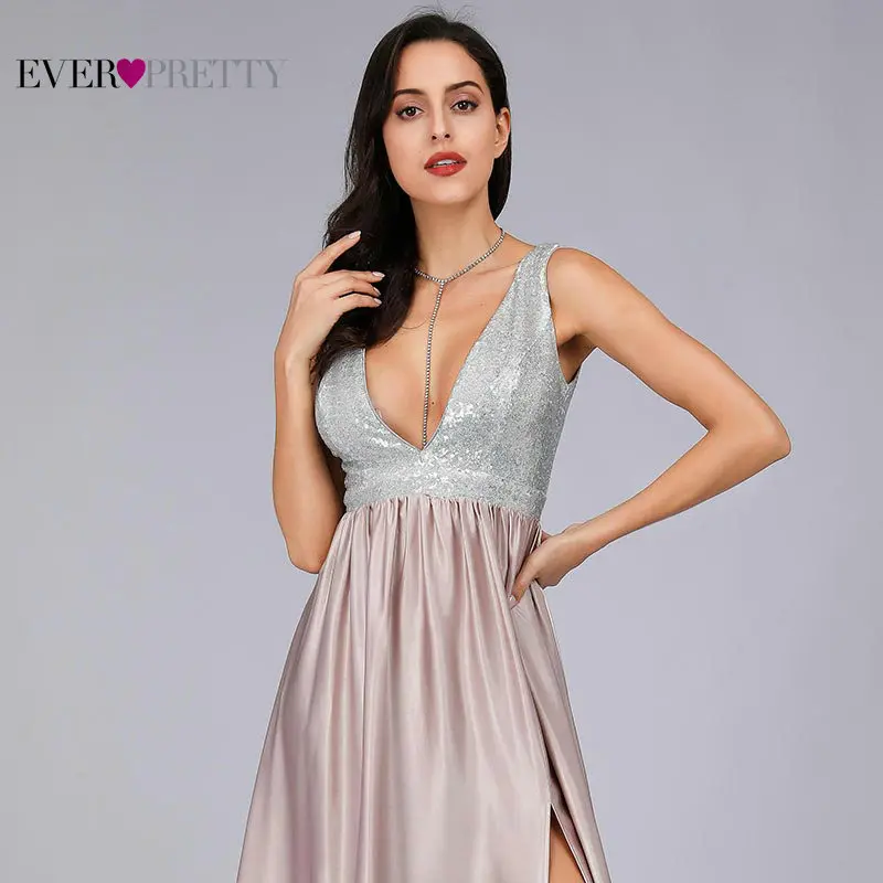 Розовая Румяна для выпускного вечера, длинные платья Ever Pretty EP07890, сексуальные платья с глубоким v-образным вырезом, с открытой спиной, сверкающие блестками, вечерние платья, платья для выпускного вечера