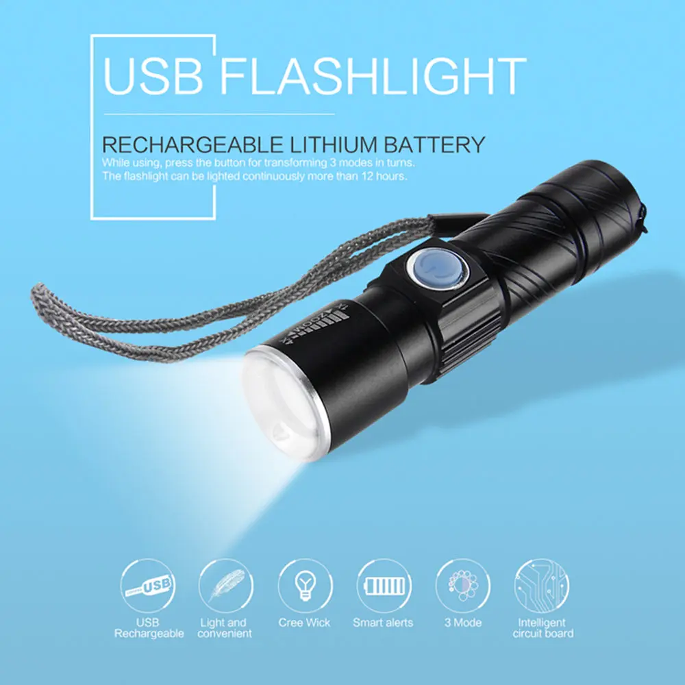 Lightme 3 Modes USB LED Flashlight Rechargeable Lithium Battery LED