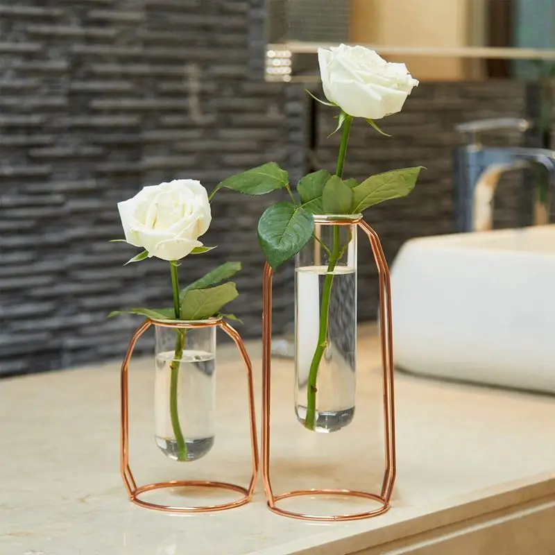 Набор ВАЗ из 2 металлических вазы для цветов стеклянные вазы для растений Террариумы вазы золотистого Цвета Стеклянные Цилиндрические вазы для декора