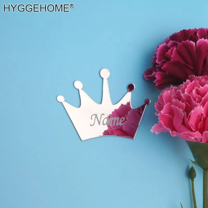 Wedding Mirror Tags 50pcs Personalized Crown Table Center Decoration Card Acrylic Name Sign Stickers Party Favors Laser Cut Gift