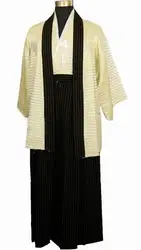Бесплатная доставка Бежевый Новый Винтаж Японский для мужчин шелковый атлас кимоно вечернее платье юката Цветы Один размер