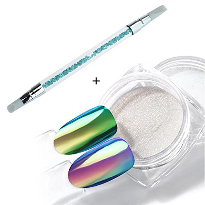 النيون يونيكورن هولو مرآة مسحوق أورورا الصباغ مسمار الفن بريق حورية البحر قوس قزح الكروم مسحوق مسمار حورية البحر DIY زينة 0.2g