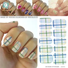 Elegant Blue Green Yellow Tartan Water Transfer Design Nails Stickers Manicure Styling Tools Water Film Paper