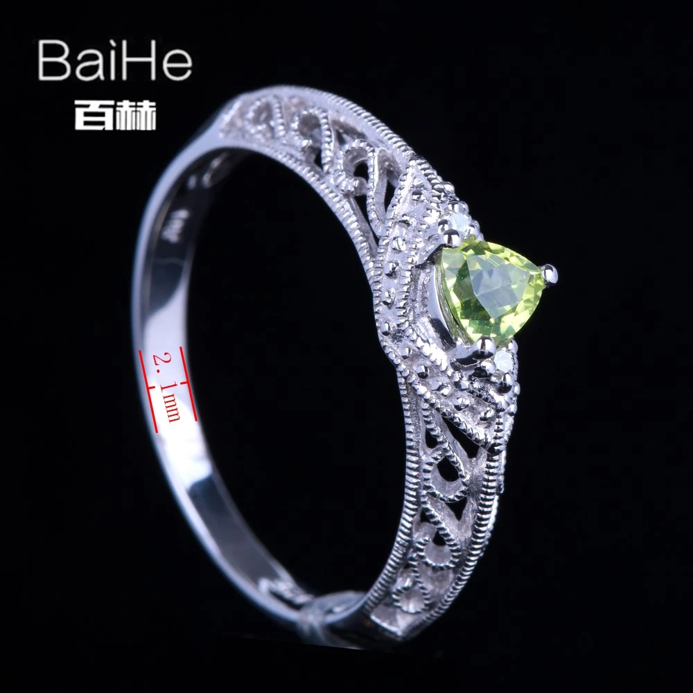 BAIHE Стерлинговое Серебро 925 0.26CT Сертифицированный безупречный триллион подлинный перидот Юбилей Женщины старинные ювелирные украшения кольцо