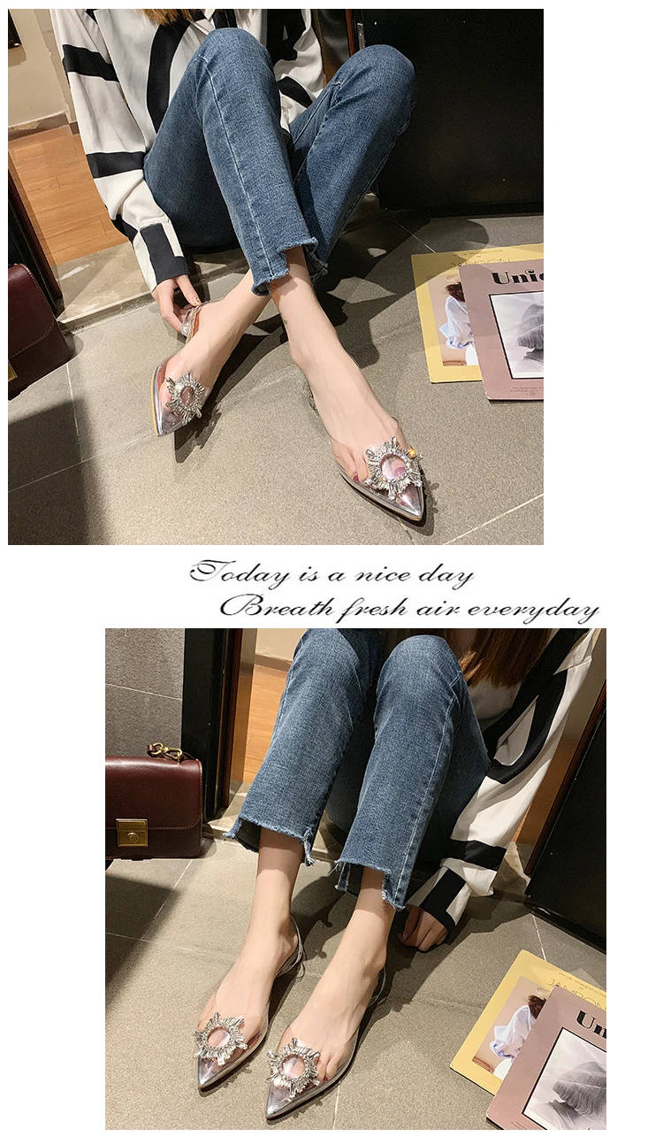 Sandals Elastic Band Female Shoe Block Heels Women's Low-heeled Shoes With Strap All-Match Slip-on Ladies Chunky Pointed