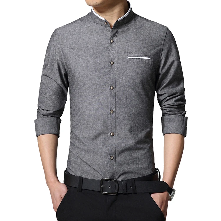 MIACAWOR, однотонная мужская рубашка, весенняя, с длинным рукавом, Camisa Masculina, со стоячим воротником, Повседневная рубашка, приталенная, Chemise Homme MC278