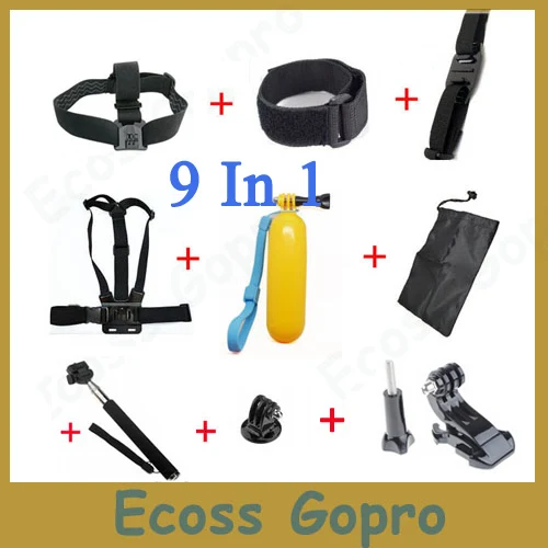 

GoPro Accessories Set Gopro Remote Wrist Strap+Helmet Extention Kits Mount+Chest Belt+J Hook Mount+Bobber+For Gopro hero4/3/3+/2