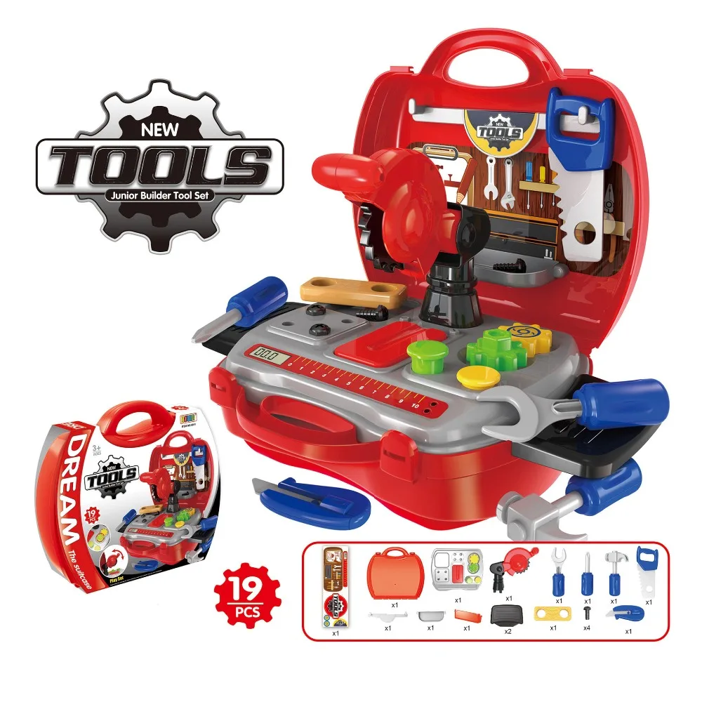 

Tool Set for Kids with Sturdy Carry Case, Toolbox for Pretend Play with 19 Pretend Play Construction Accessories