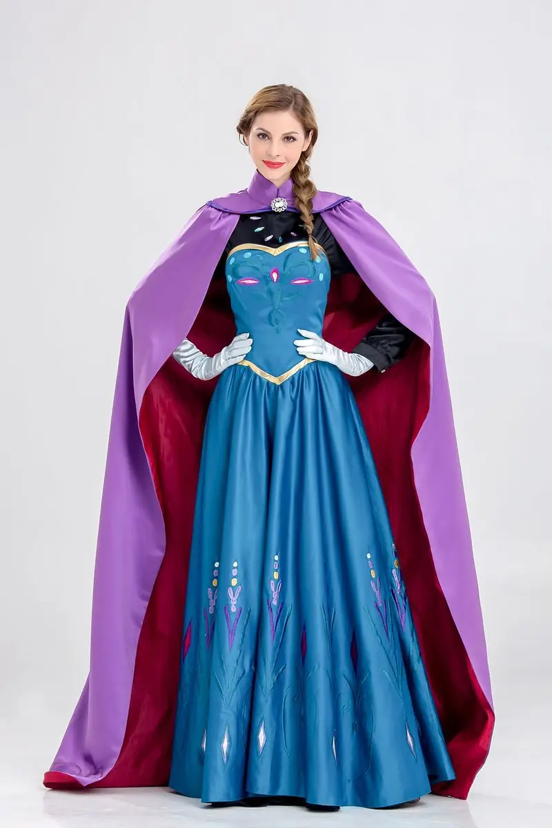 S-XXL, высокое качество, новинка, Снежная королева, принцесса Анна, маскарадный костюм для взрослых женщин, с плащом, платье для коронации