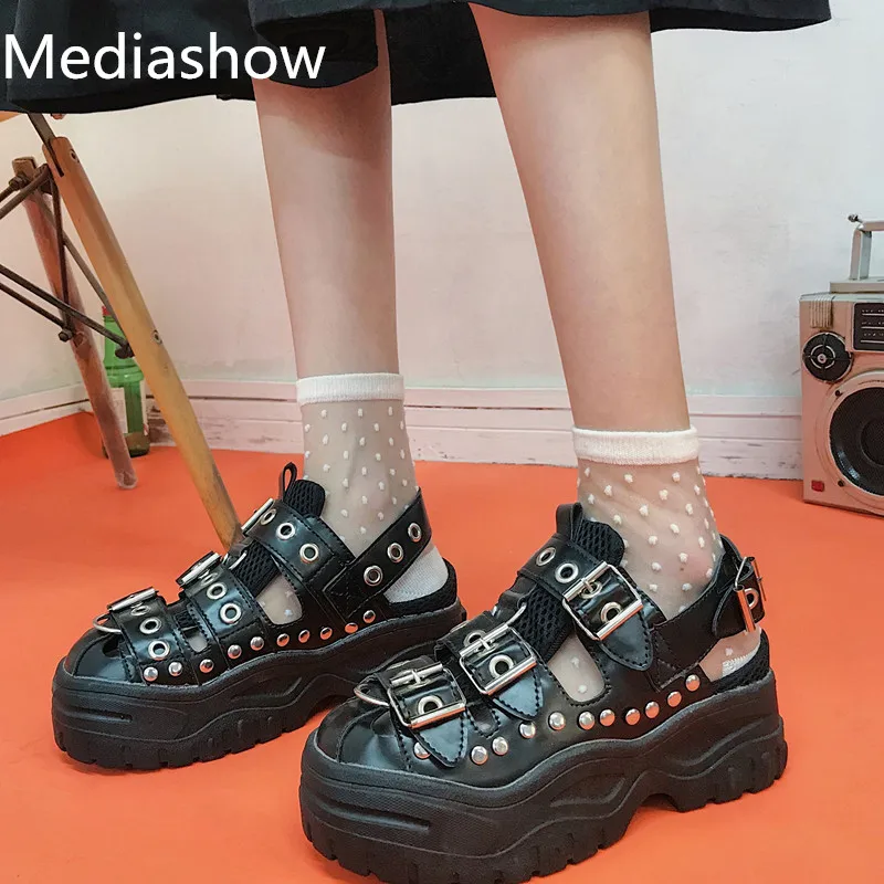 

2019 Summer black wedge hemp female sandals open toe gladiator sandals women's casual metal buckle platform sandals