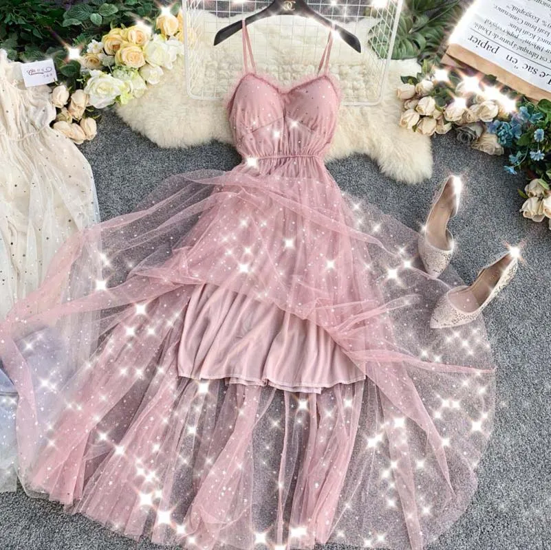 NiceMix robe femme ete 2019 летнее пляжное платье Сарафан милое с блестками Сетчатое v