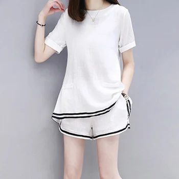 

2019 Summer Women Two Piece Set Fashion O-Neck Short Sleeve Top And Shorts Loose Casual Women Sets Women Clothing