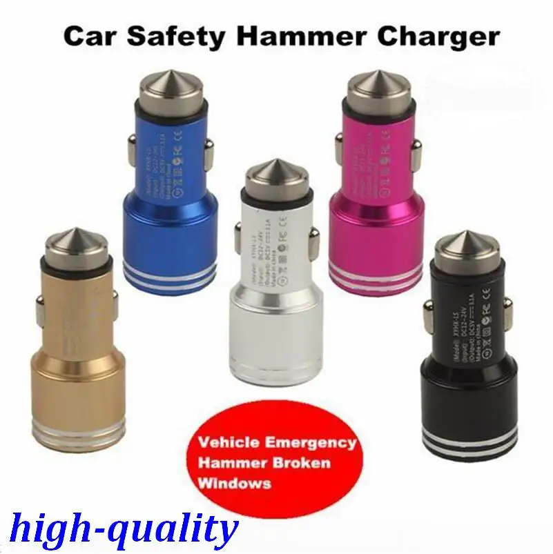 200pcs/lot *Universal 2.1A Dual USB Safety hammer Car Charger adapter
