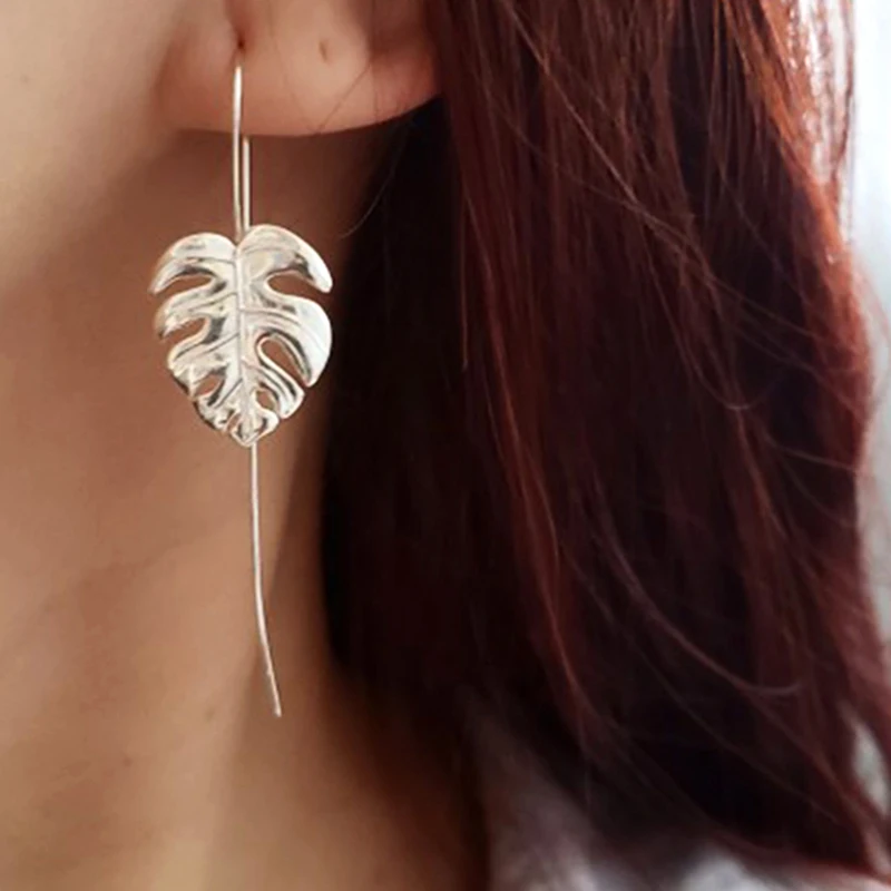 Lotus Fun Real 925 Sterling Silver Handmade Fine Jewelry Creative Monstera Leaves Design Dangle Earrings for Women Bijoux