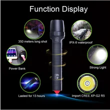 USB Power Bank импорт CREE XP-G2 R5 светодиодной вспышкой встроенный аккумулятор 10400 мАч фонарик Открытый IPX-8 водонепроницаемый безопасности автомобиля молоток