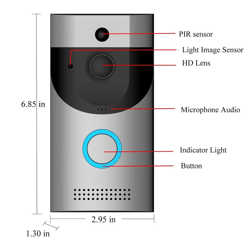 

Smart Video Doorbell WiFi Wireless Security DoorBell Visual Recording Low Power Consumption Remote Home Monitoring By Smartphone