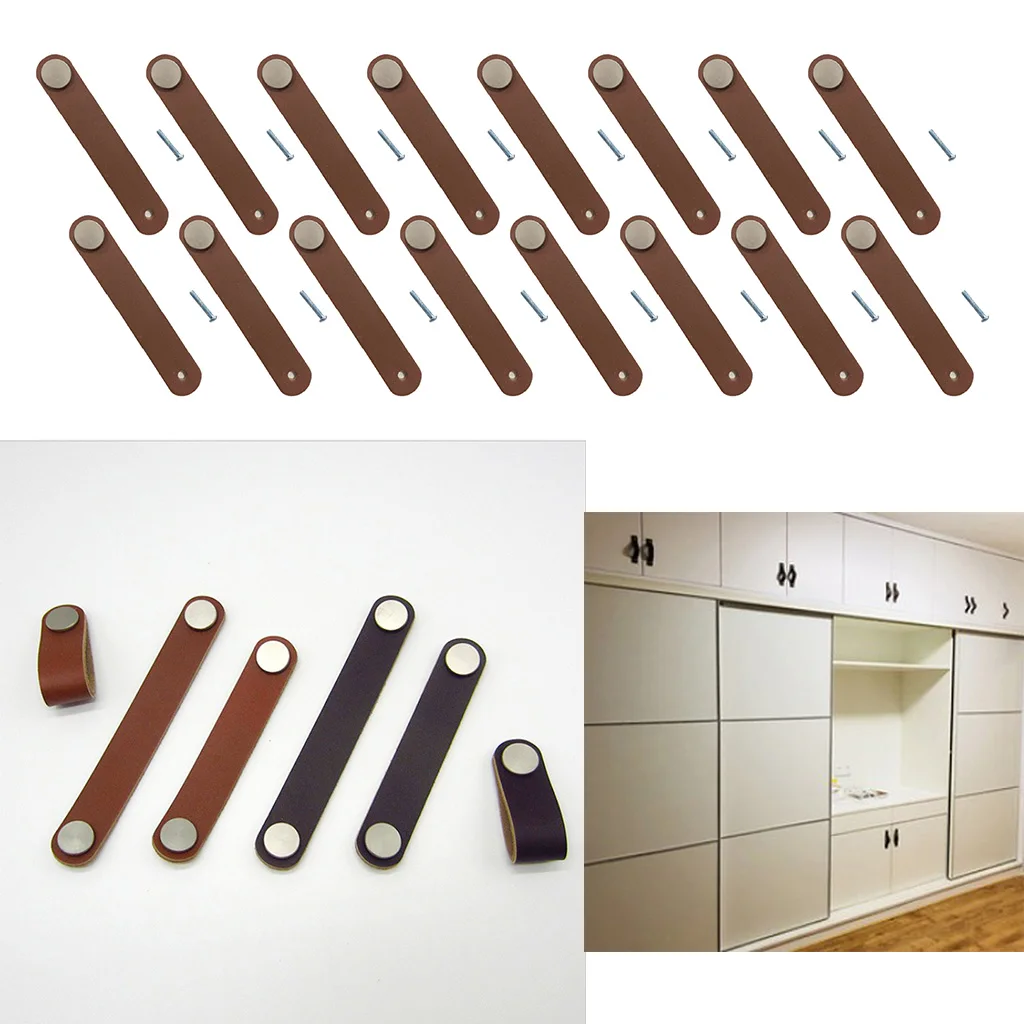 16x Handmade Leather Suitcase Handle Drawer Cabinet Leather Handle Pulls Knob