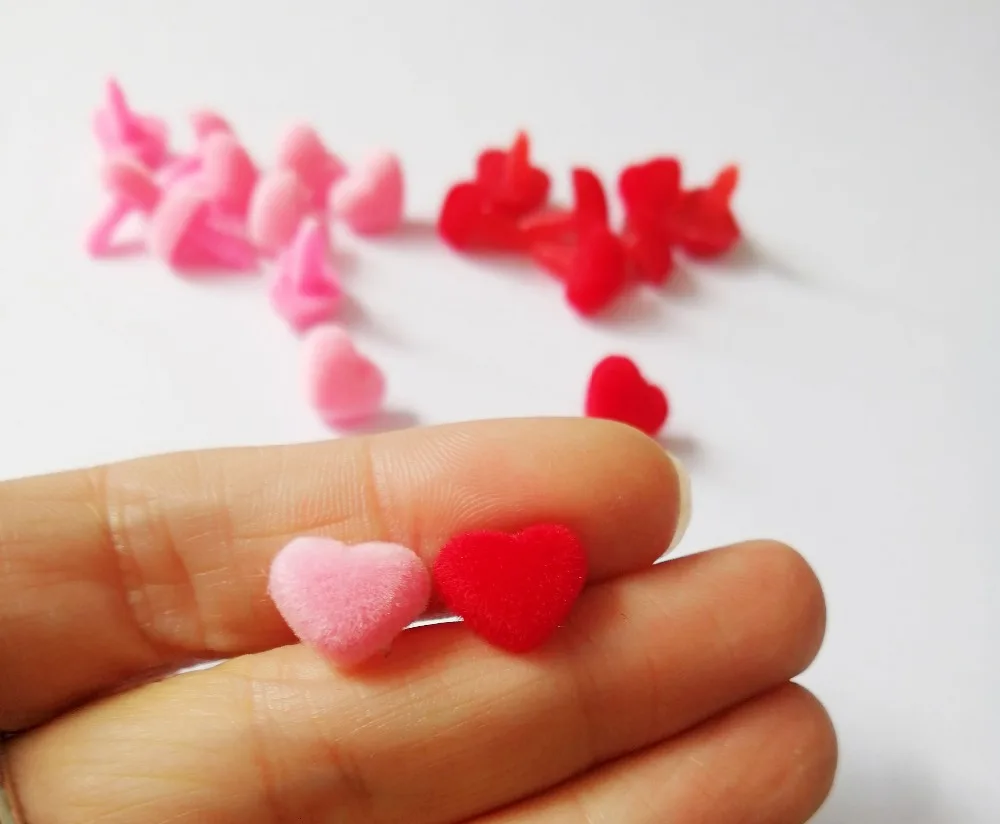 40pcs/lot 12mm heart shape clean flocking toy nose safety animal doll nose + soft washer for diy doll findings--pink /red option