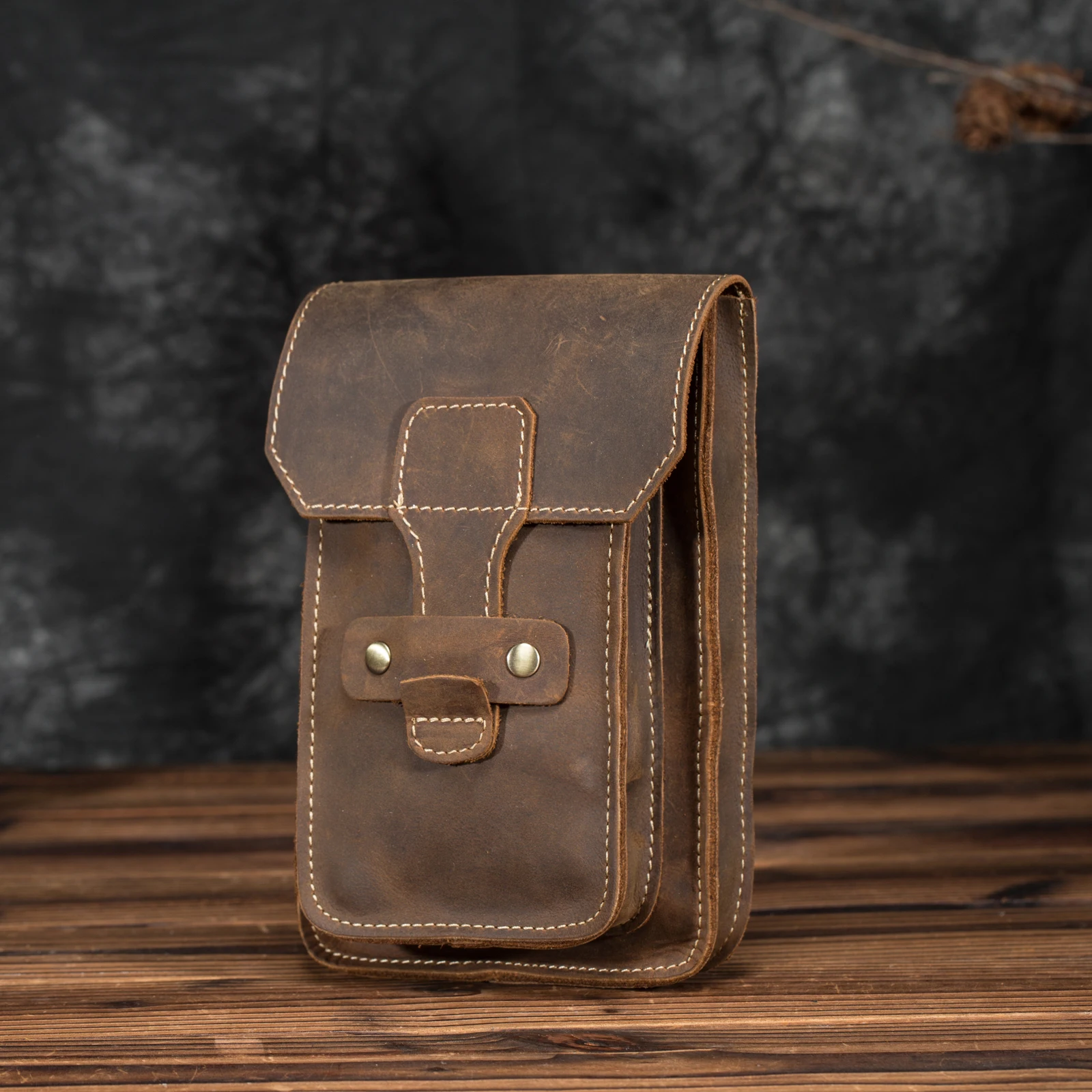 

Crazy Horse Leather men Casual Design Black Waist Bag Fashion Hook Bum Fanny Waist Belt Pack Cigarette Case 5" Phone Pouch 9966