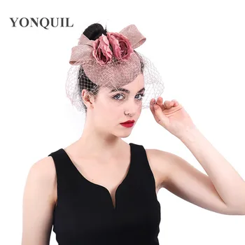

New Women Fascinators Pillbox veil Hat Winter Vintage Felt Festival Party Wedding Ladies Women Fedoras with Fascinating Floral