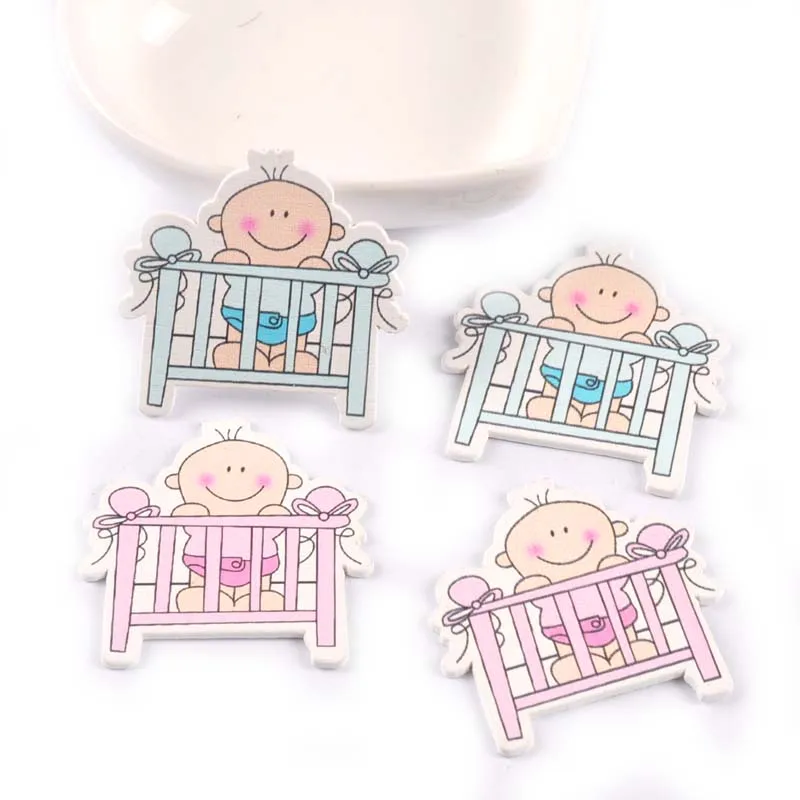 

20pcs 40x40mm no Holes blue and pink Baby Crib Pattern Wooden Buttons For handmake Scrapbooking Craft MT1080X