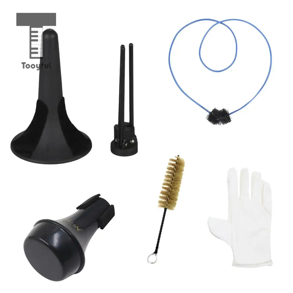 Tooyful 6 in 1 Trumpet Maintenance Tool Kit Trumpet Stand Tripod Holder+2pcs Brushes+Mute+Gloves