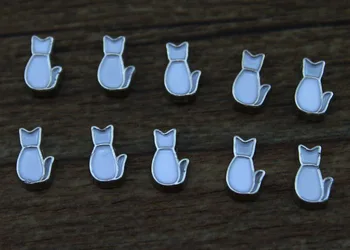 

Hot selling 50pcs/lot white cat floating charms living glass memory floating lockets diy jewelry pendant