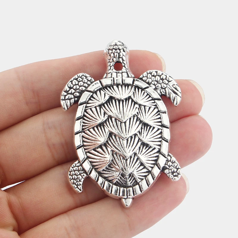 6PCS Antique Silver Large Turtle Tortoise Charms Pendants for Necklace