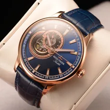 Reef Tiger/RT Dress Men's Watch Rose Gold Tone Tourbillon Watches Blue Dial Quartz Analog Wrist Watch RGA1639 reef tiger rt casual couple watches for men rose gold tone analog quartz watch rga820